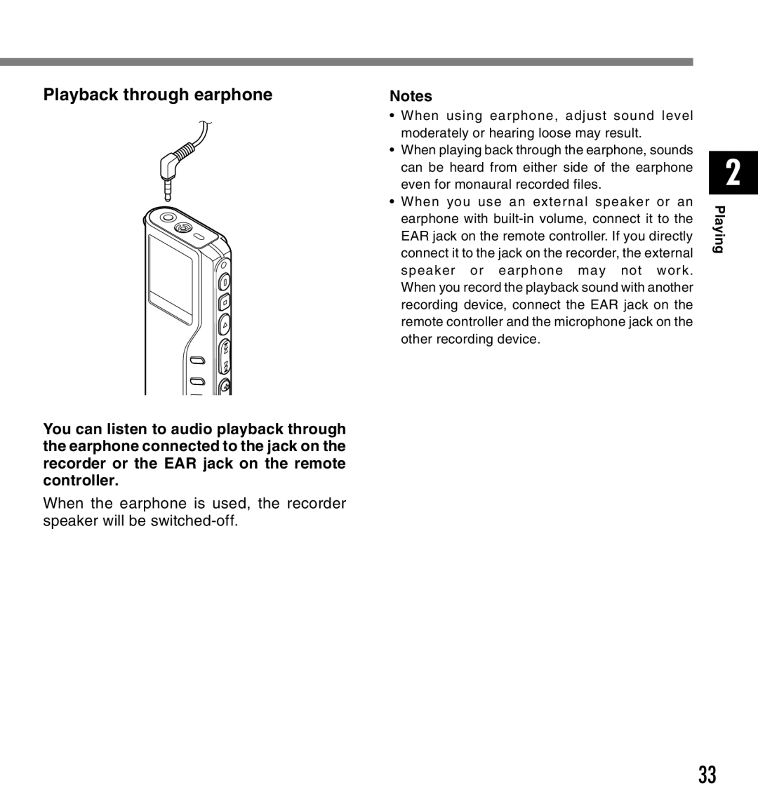 Olympus 20, 10 manual Playback through earphone 