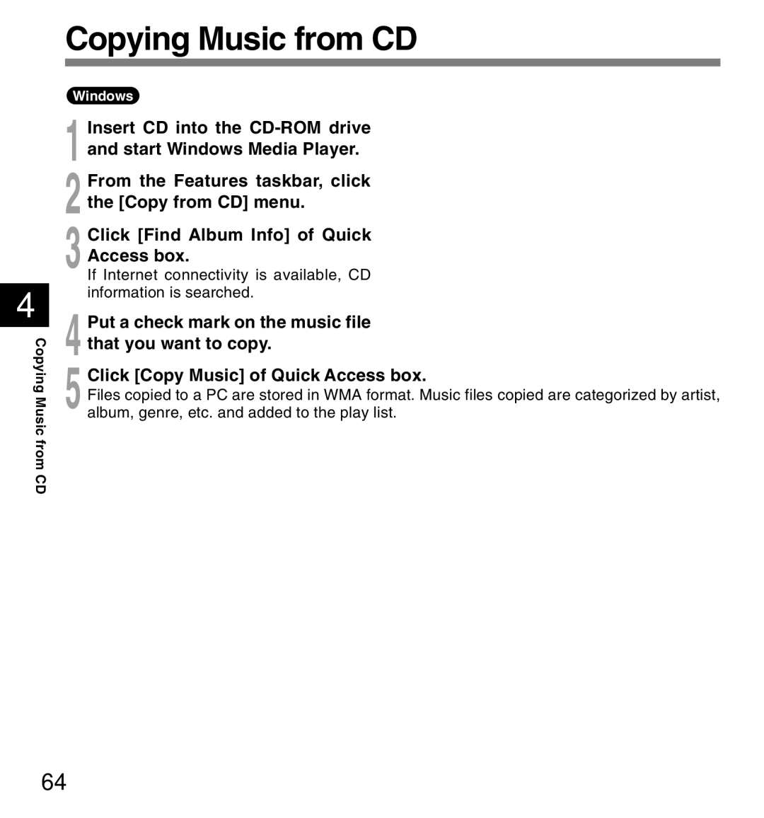 Olympus 10, 20 manual Copying Music from CD 