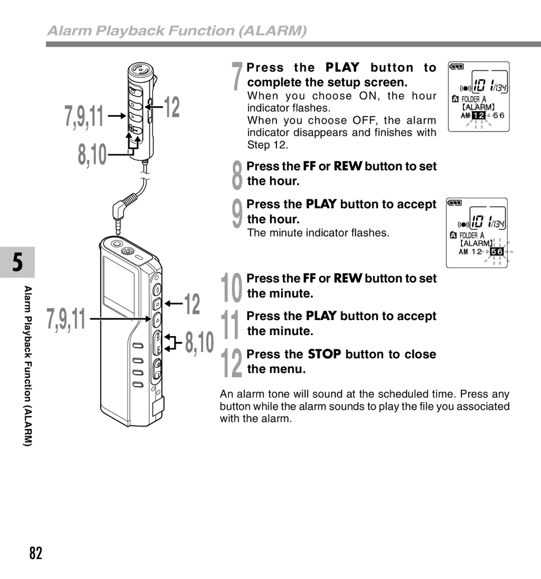 Olympus 10, 20 manual Alarm Playback Function Alarm 