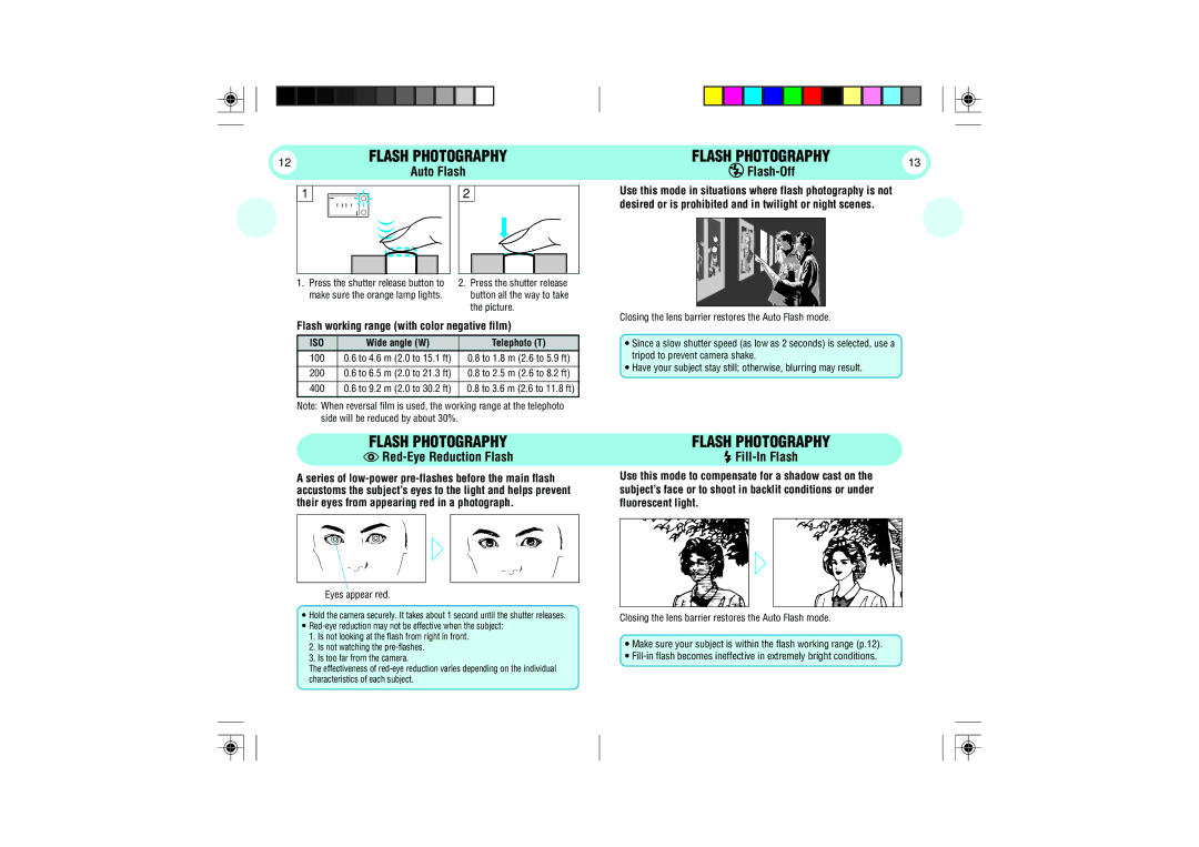 Olympus 100 manual Flash Photography, Red-Eye Reduction Flash, Flash-Off, Fill-In Flash 