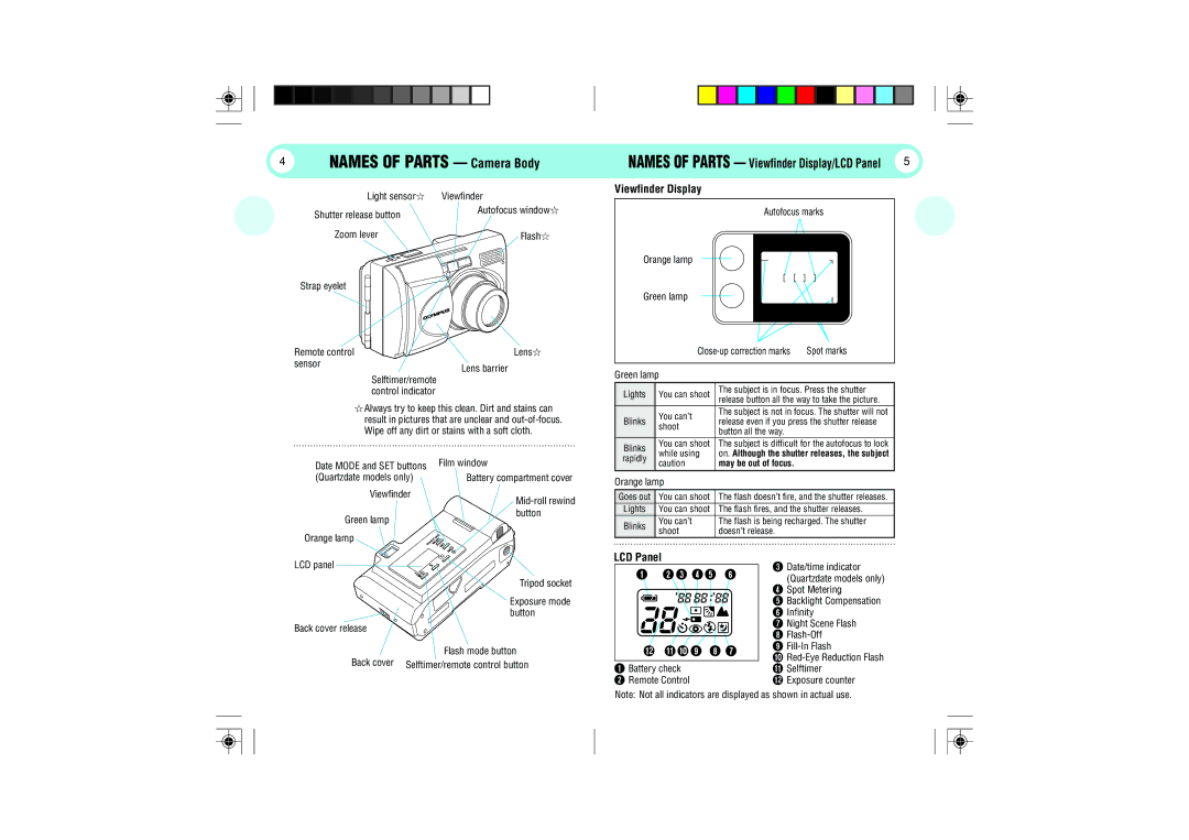 Olympus 105 manual Viewfinder Display, LCD Panel 