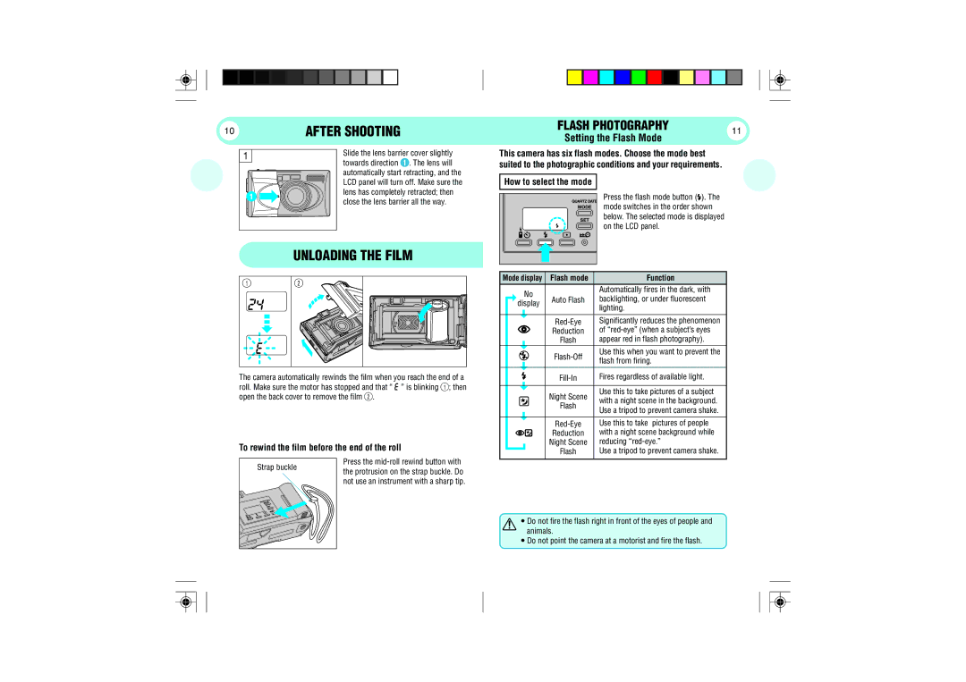 Olympus 105 manual Unloading the Film, After Shooting, Flash Photography, How to select the mode 