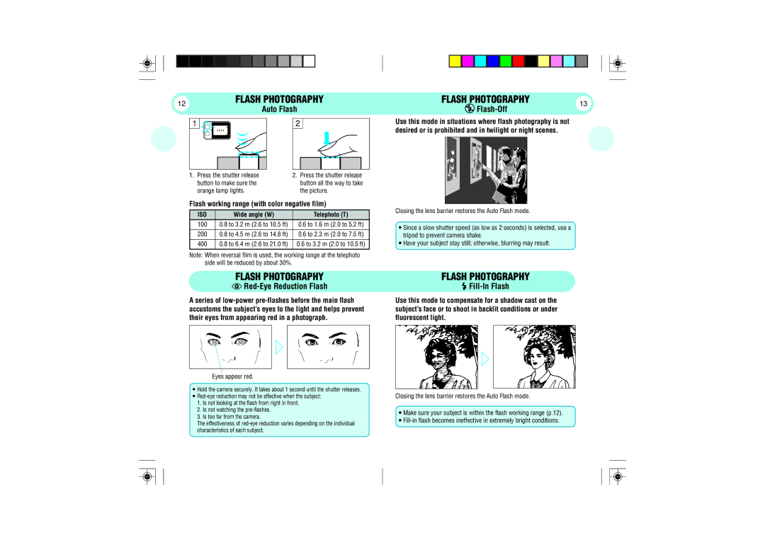 Olympus 105 manual Flash Photography, Flash-Off, Red-Eye Reduction Flash, Fill-In Flash 