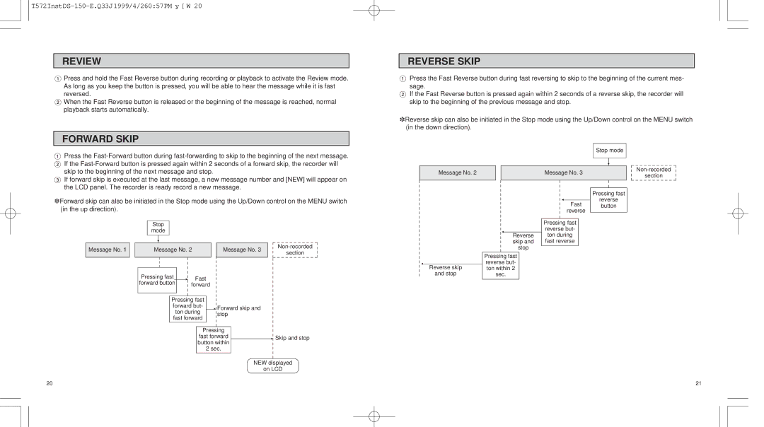 Olympus 150 operation manual Review, Forward Skip, Reverse Skip 