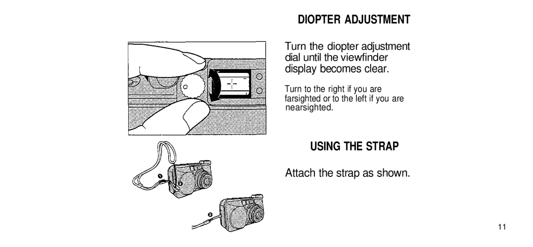 Olympus 170 Deluxe manual Diopter Adjustment, Attach the strap as shown 