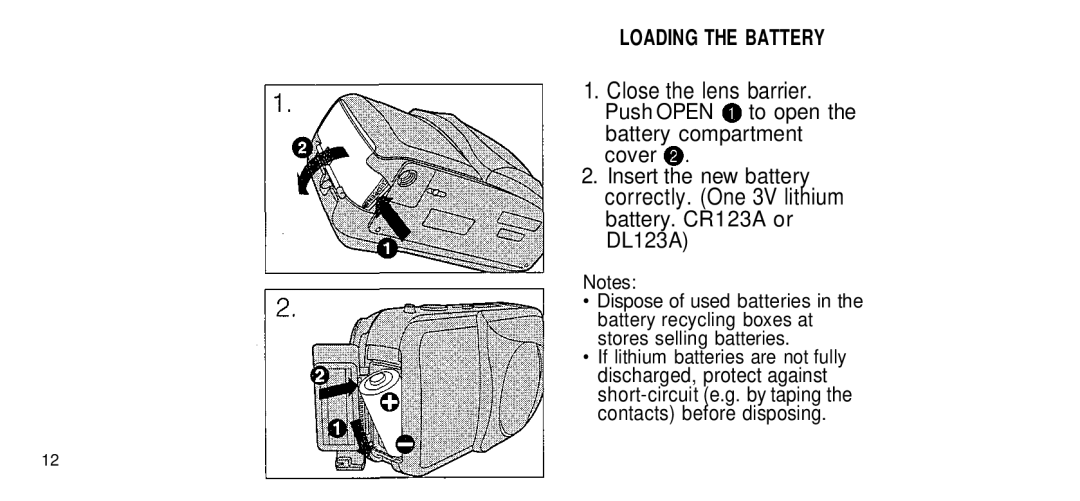 Olympus 170 Deluxe manual Loading the Battery 