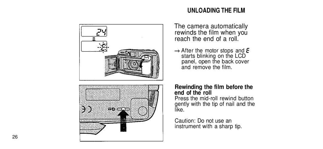 Olympus 170 Deluxe manual Unloading the Film 