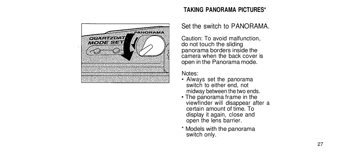 Olympus 170 Deluxe manual Set the switch to Panorama 