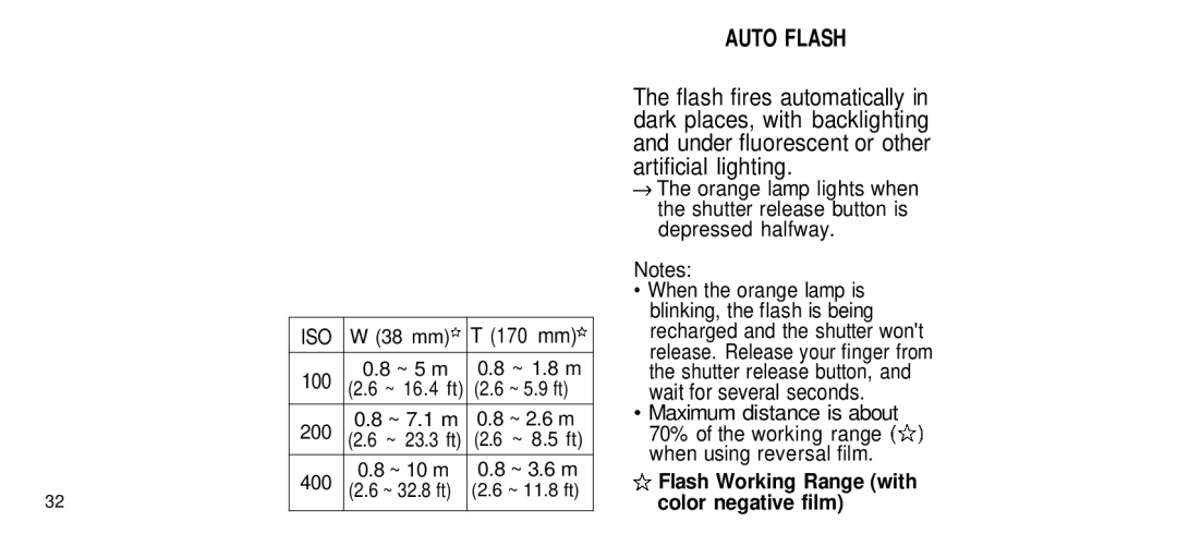 Olympus 170 Deluxe manual Auto Flash, 170 mm, 100 