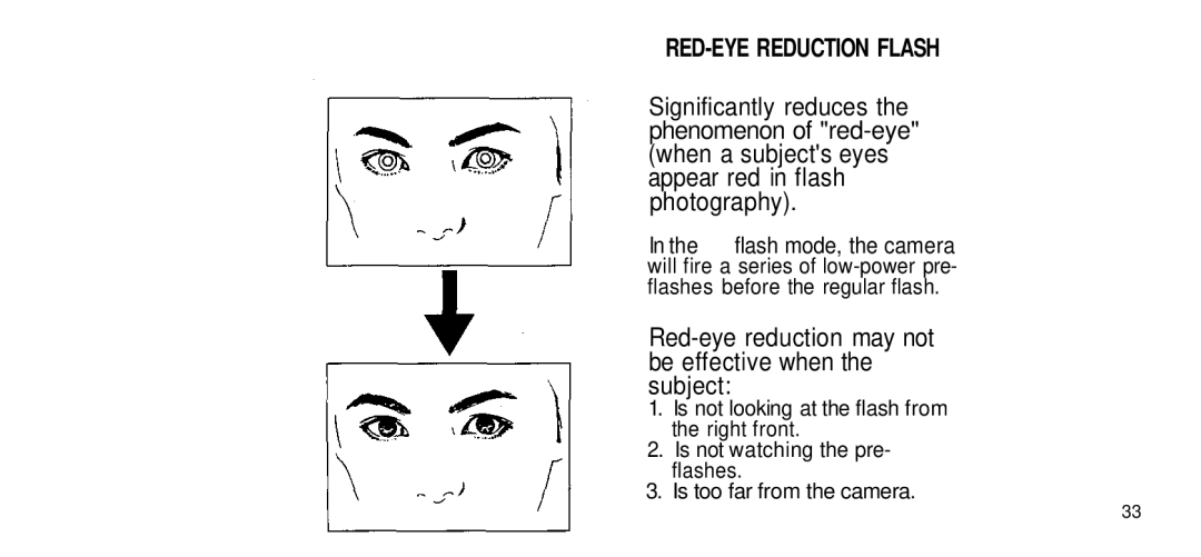 Olympus 170 Deluxe manual RED-EYE Reduction Flash, Red-eye reduction may not be effective when Subject 