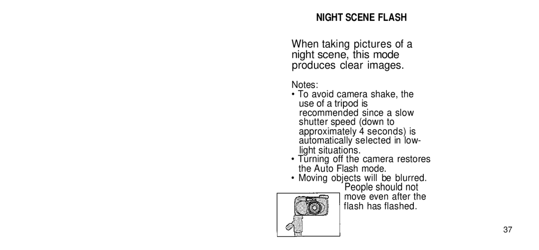 Olympus 170 Deluxe manual Night Scene Flash 