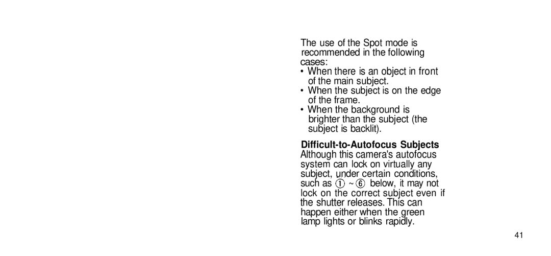 Olympus 170 Deluxe manual Difficult-to-Autofocus Subjects, Although this cameras autofocus 