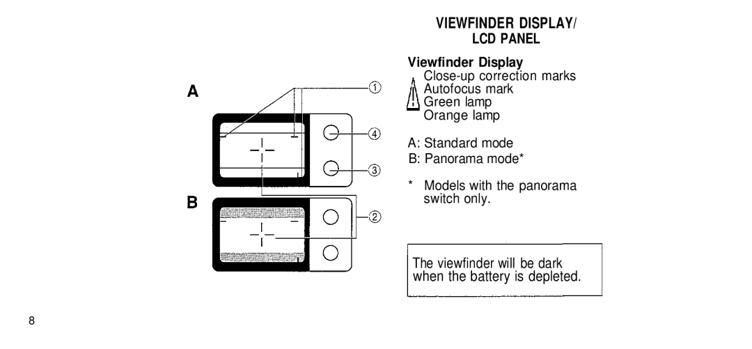 Olympus 170 Deluxe manual Viewfinder Display, Close-up correction marks Autofocus mark 