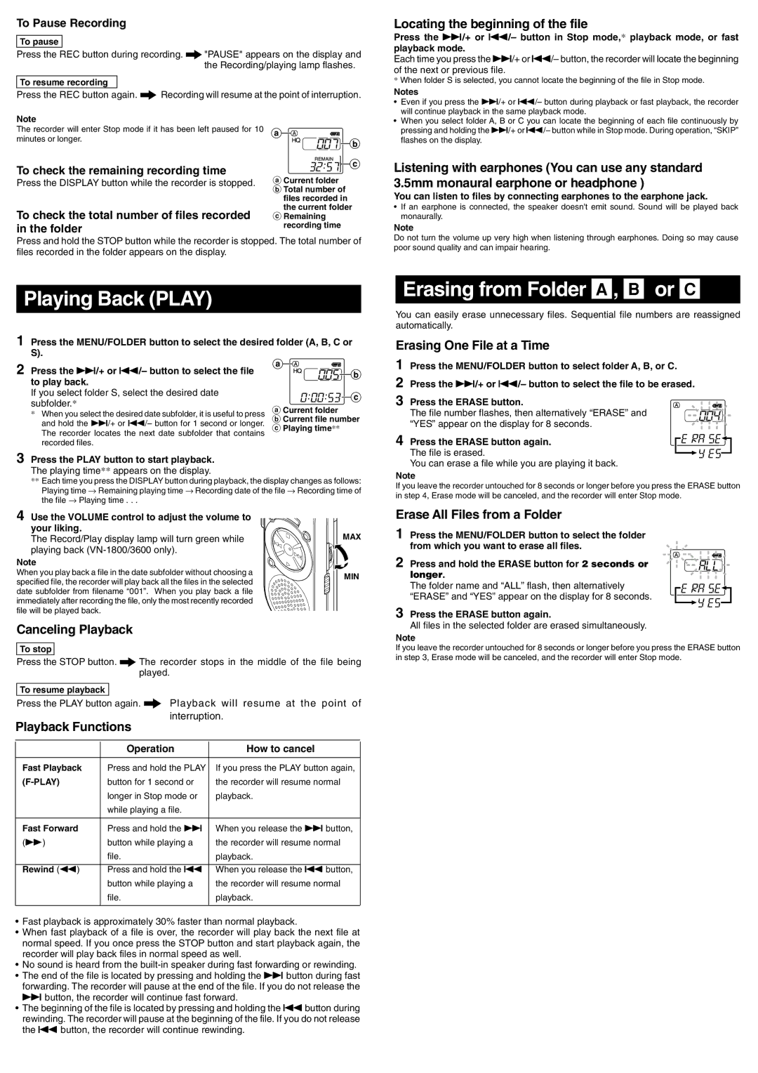 Olympus 1800, 900, 3600 manual Playing Back Play, Erasing from Folder A, B or C 