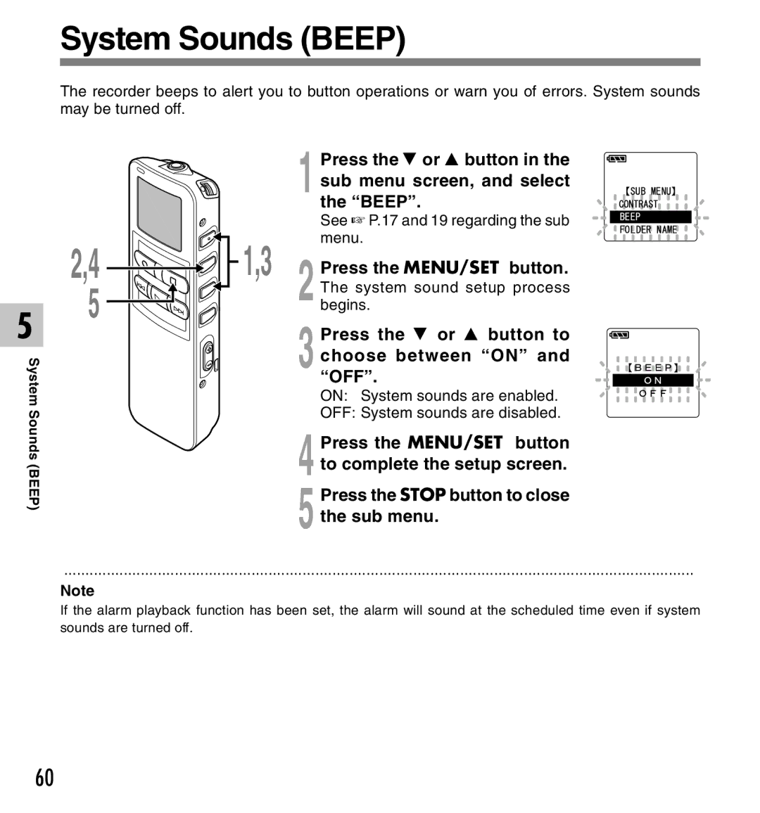 Olympus 2 manual System Sounds Beep, On System sounds are enabled OFF System sounds are disabled 