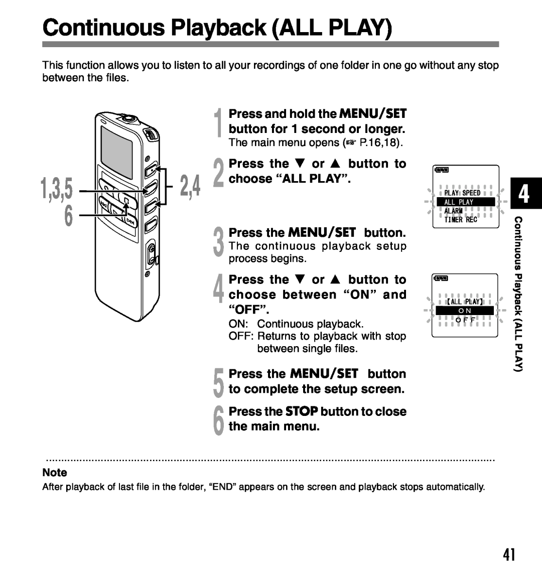 Olympus Continuous Playback ALL PLAY, 2,4 2 choose “ALL PLAY”, Press the 3 or 2 button to choose between “ON” and “OFF” 