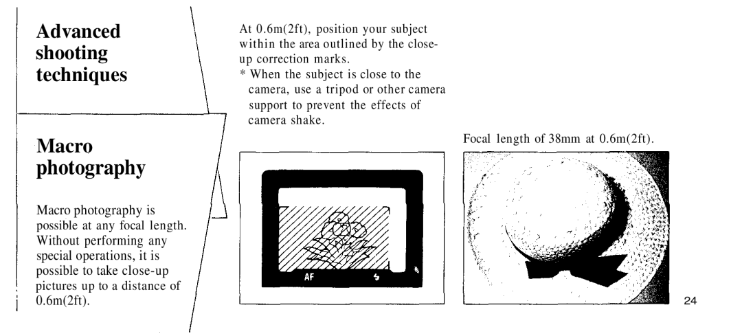 Olympus 210 manual Photography, Macro photography is, 6m2ft 