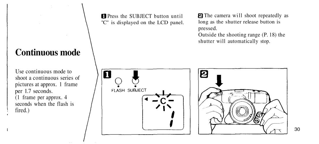 Olympus 210 manual Continuous mode, Fired 