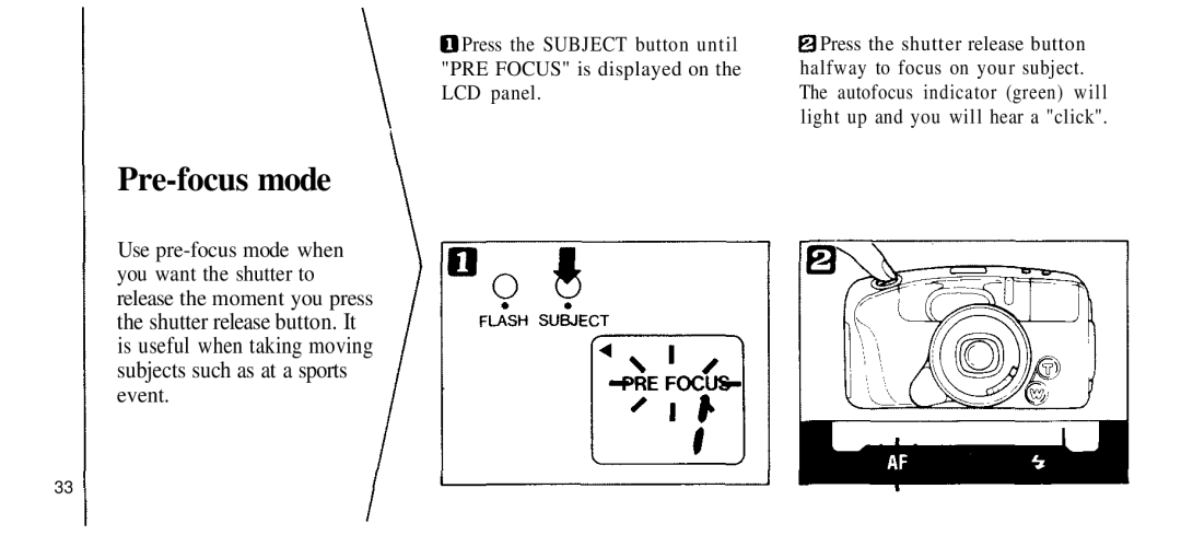 Olympus 210 manual Pre-focus mode, Event 