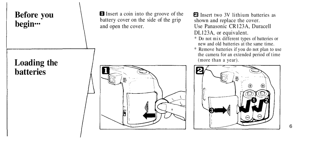 Olympus 210 manual Begin···, Battery cover on the side of the grip and open the cover 