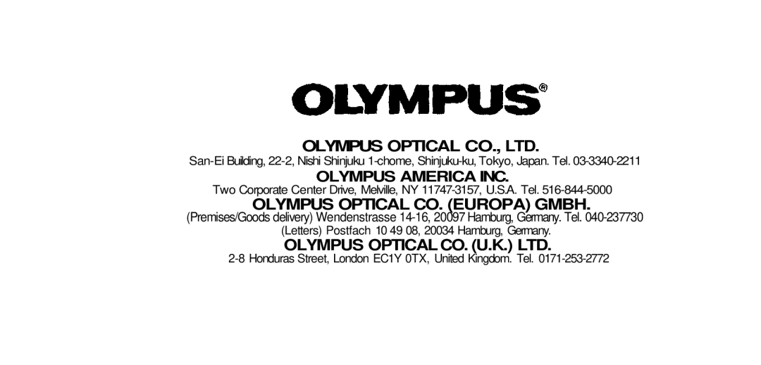 Olympus 211 manual Olympus Optical CO. Europa Gmbh 