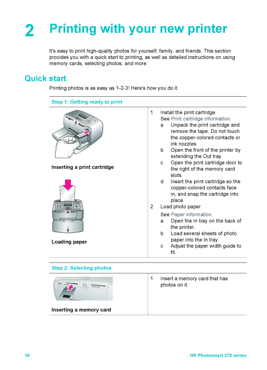 Olympus 370 series manual Printing with your new printer, Quick start, Getting ready to print, Selecting photos 