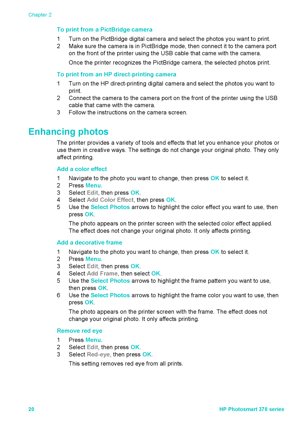 Olympus 370 series manual Enhancing photos 