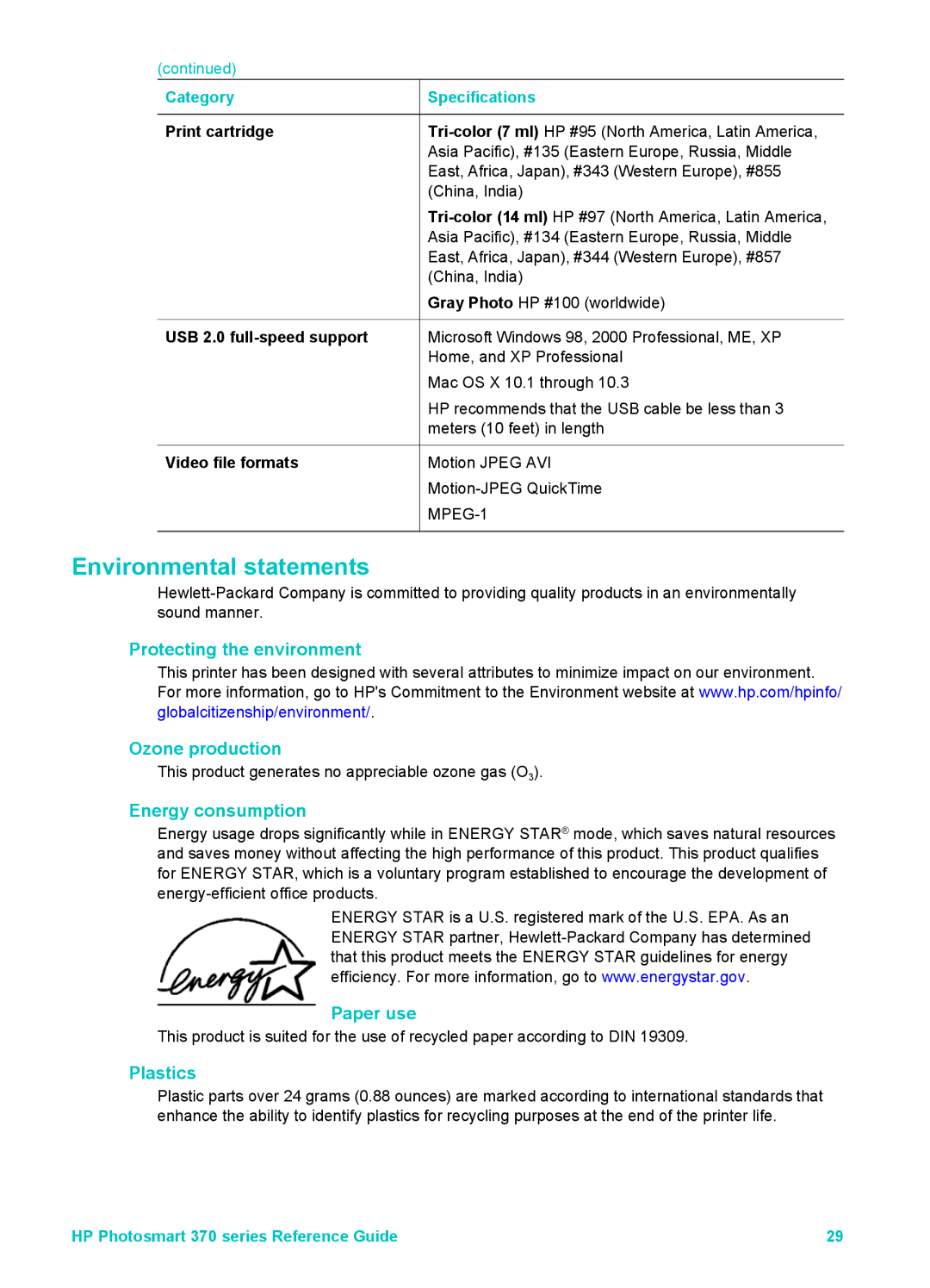 Olympus 370 series manual Protecting the environment Ozone production, Energy consumption, Paper use, Plastics 