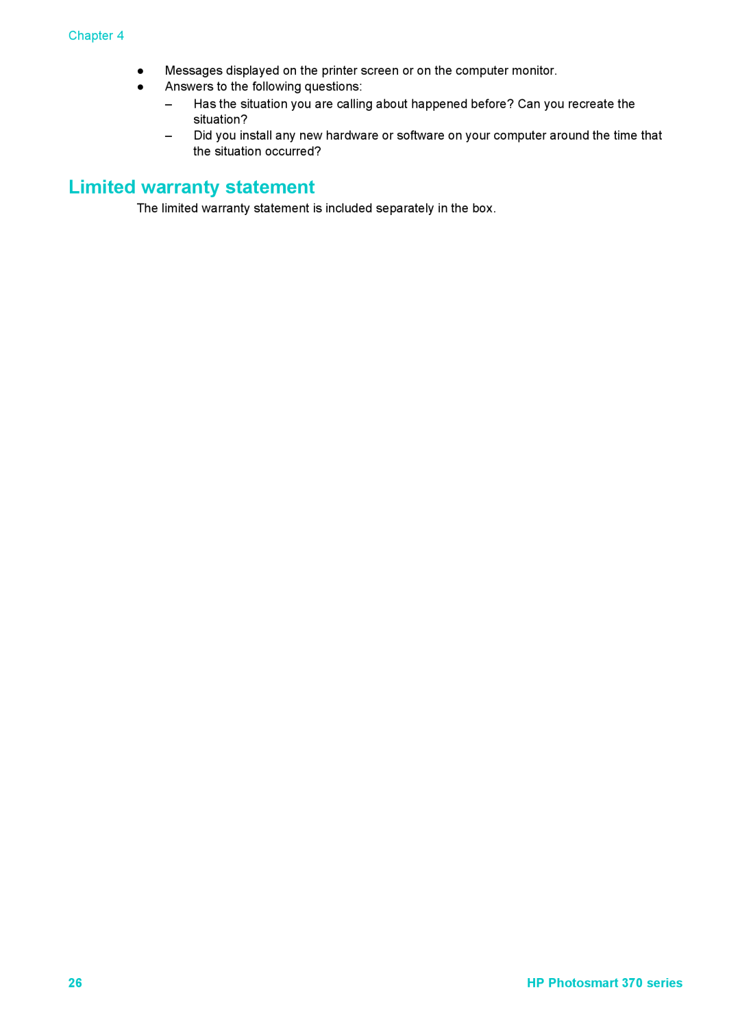 Olympus 370 series manual Limited warranty statement, Chapter 