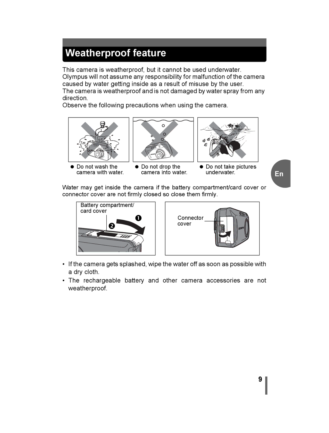 Olympus 500 manual Weatherproof feature 