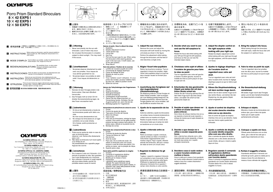 Olympus 10 42 EXPS I manual ‰ Warning, Adjust the eye interval Decide what you want to see, Use the left eyepiece to 