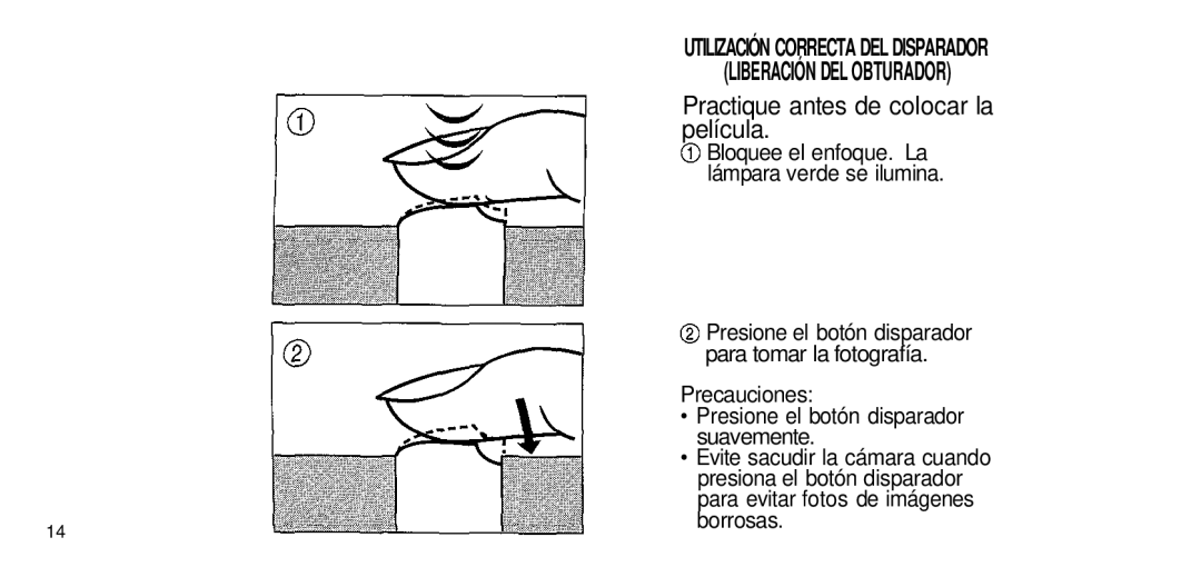 Olympus 80 manual Utilización Correcta DEL Disparador Liberación DEL Obturador, Practique antes de colocar la película 