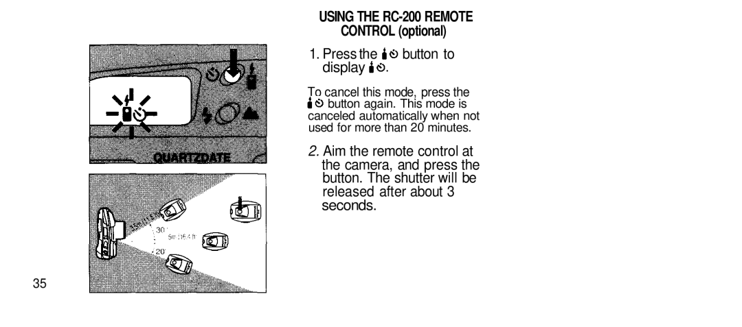 Olympus 80S manual Using the RC-200 Remote, Press the button to display, To cancel this mode, press 