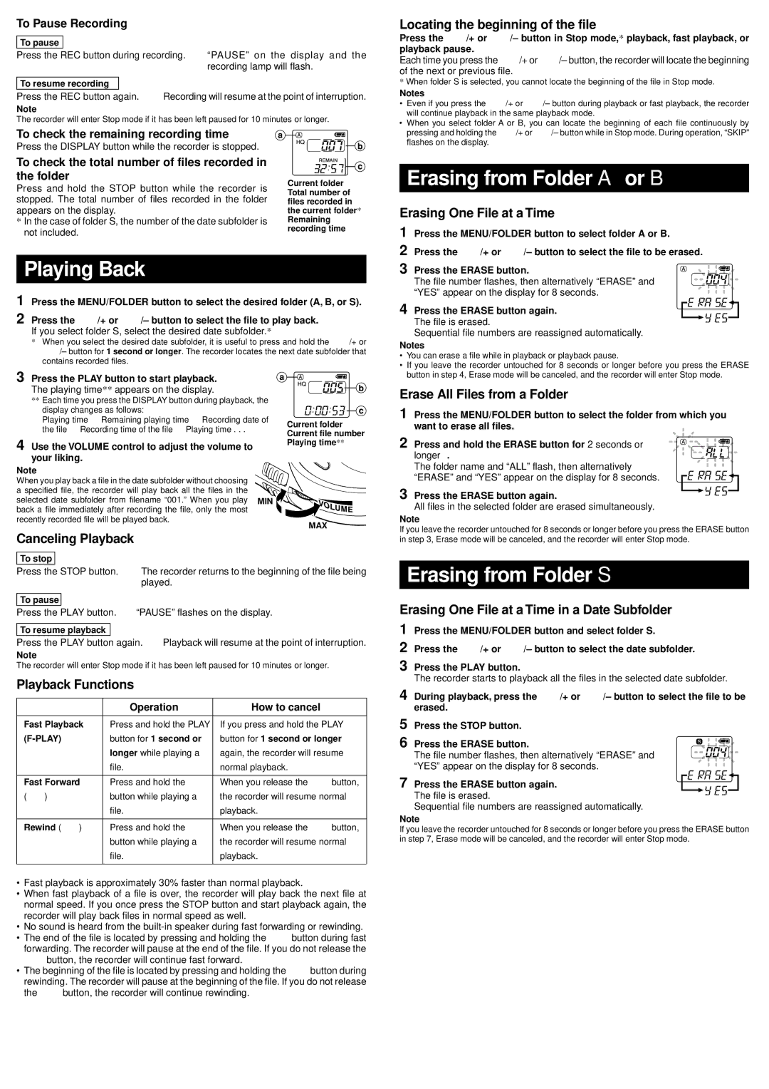 Olympus 90 manual Erasing from Folder a or B, Playing Back, Erasing from Folder S 