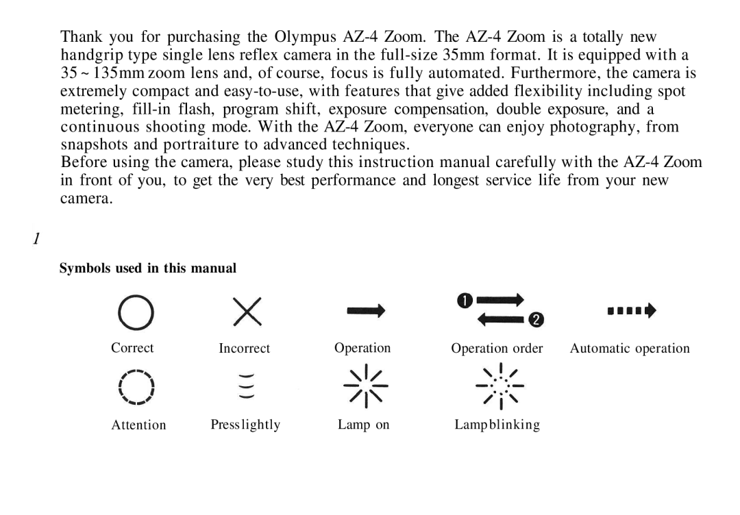 Olympus AZ-4 Zoom Symbols used in this manual 