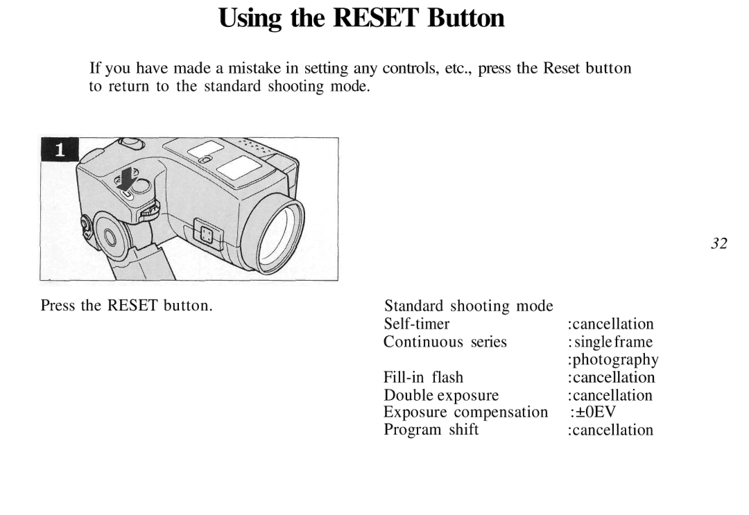 Olympus AZ-4 Zoom manual Using the Reset Button 