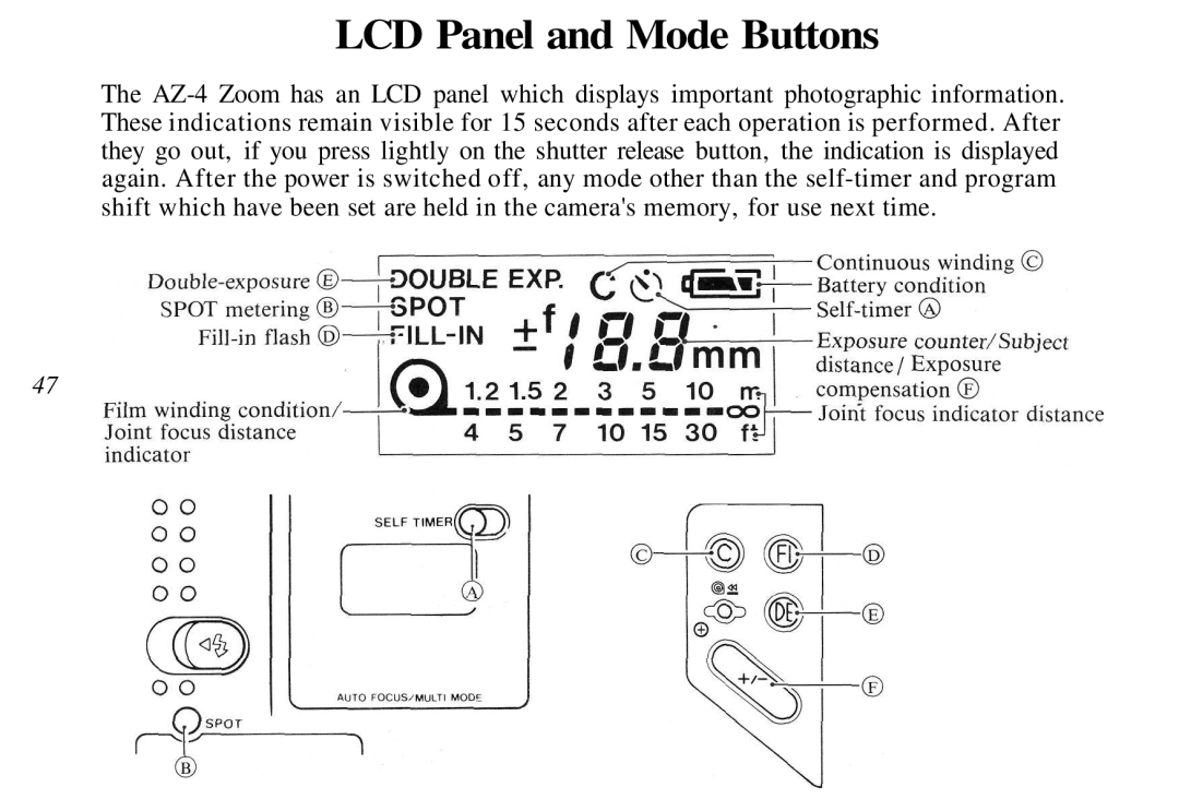 Olympus AZ-4 Zoom manual LCD Panel and Mode Buttons 