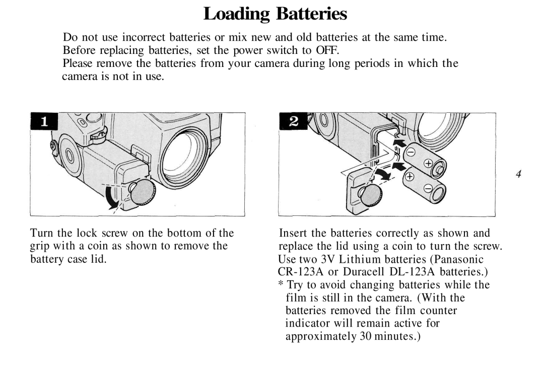 Olympus AZ-4 Zoom manual Loading Batteries 