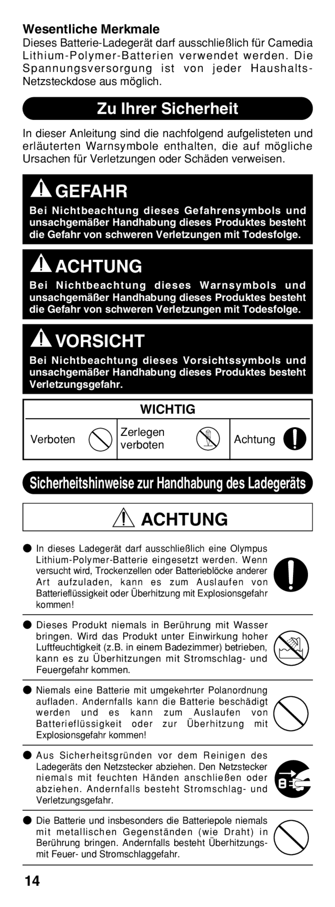 Olympus B-20 LPC instruction manual Achtung, Zu Ihrer Sicherheit 