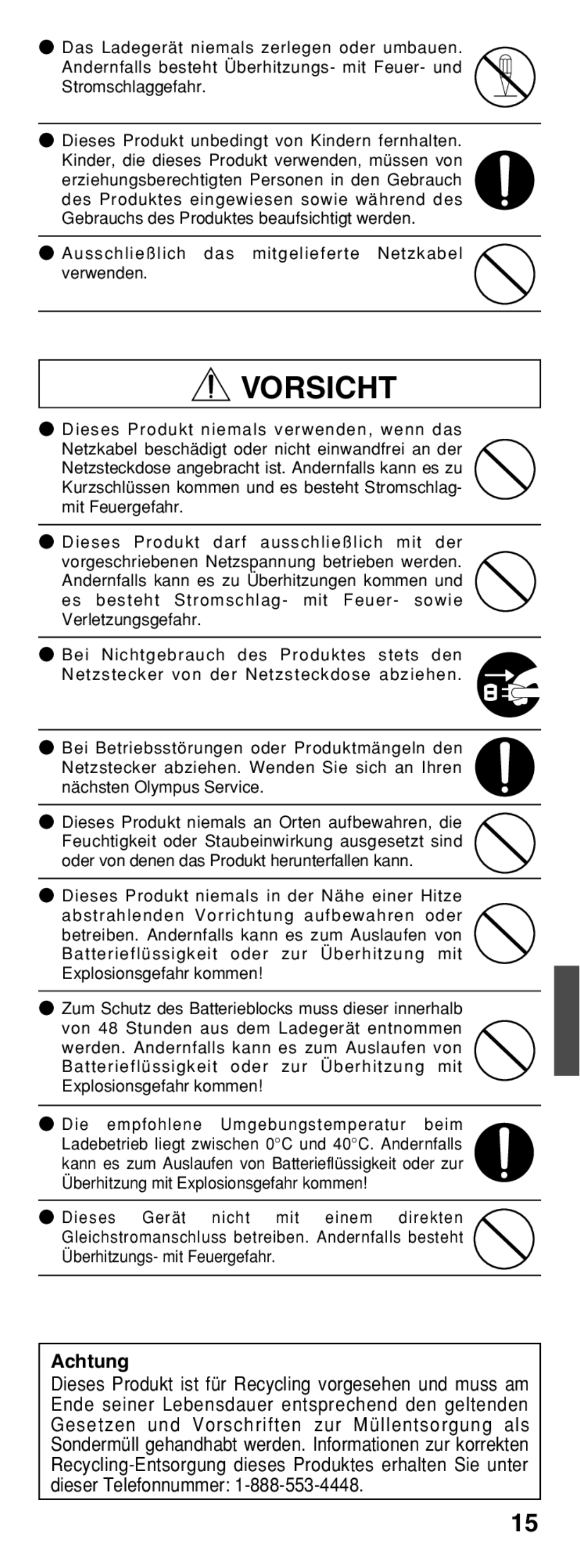 Olympus B-20 LPC instruction manual Vorsicht, Achtung 