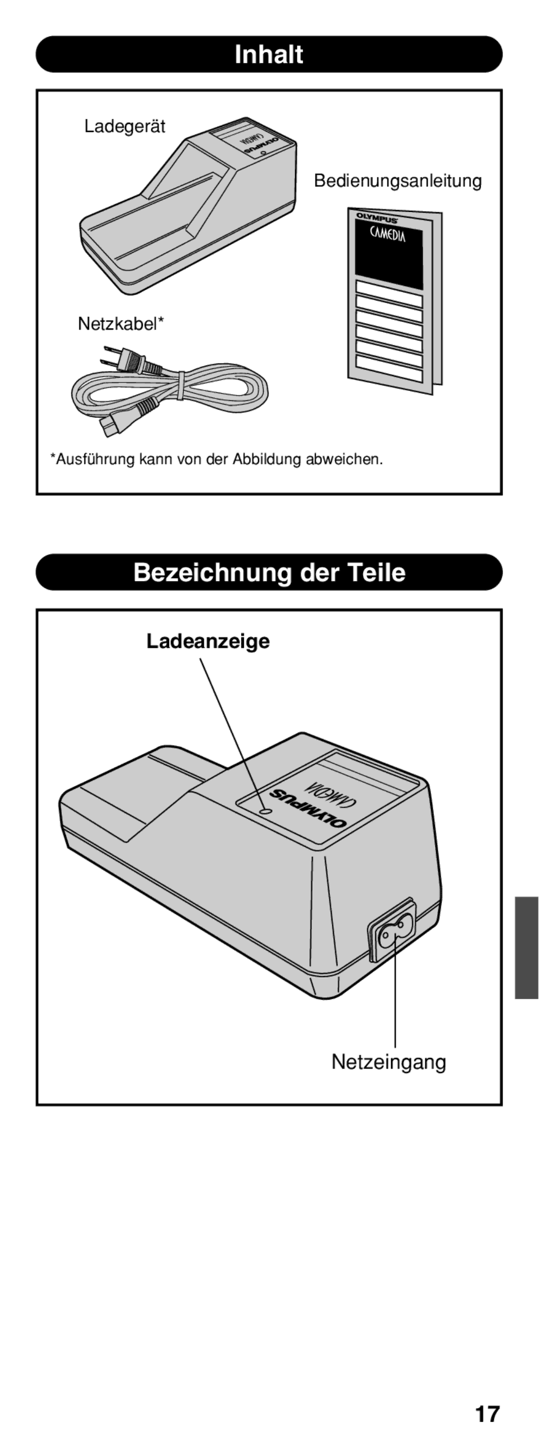 Olympus B-20 LPC instruction manual Inhalt, Bezeichnung der Teile 