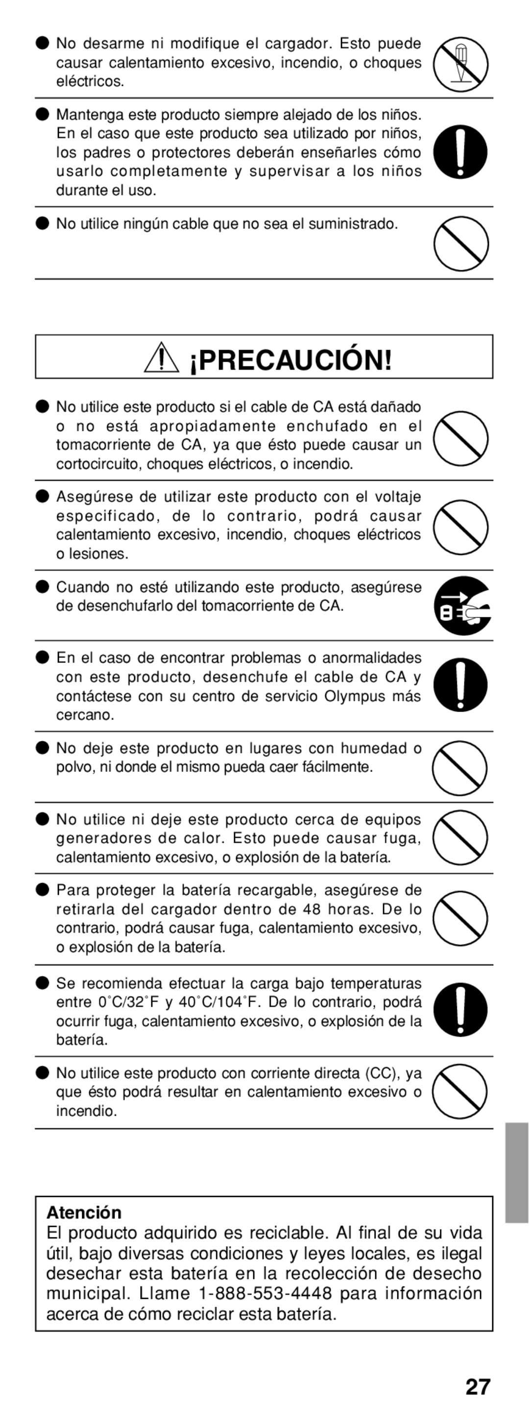 Olympus B-20 LPC instruction manual ¡Precaución, Atención 