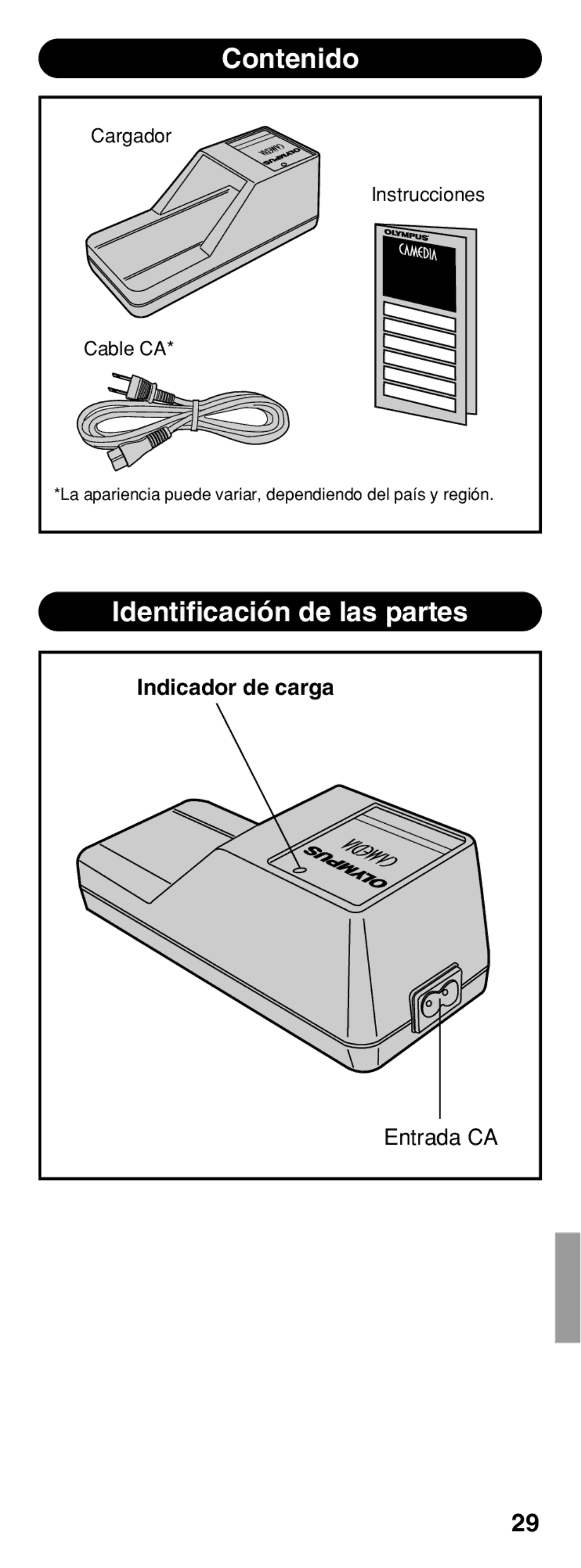 Olympus B-20 LPC instruction manual Contenido, Identificación de las partes 