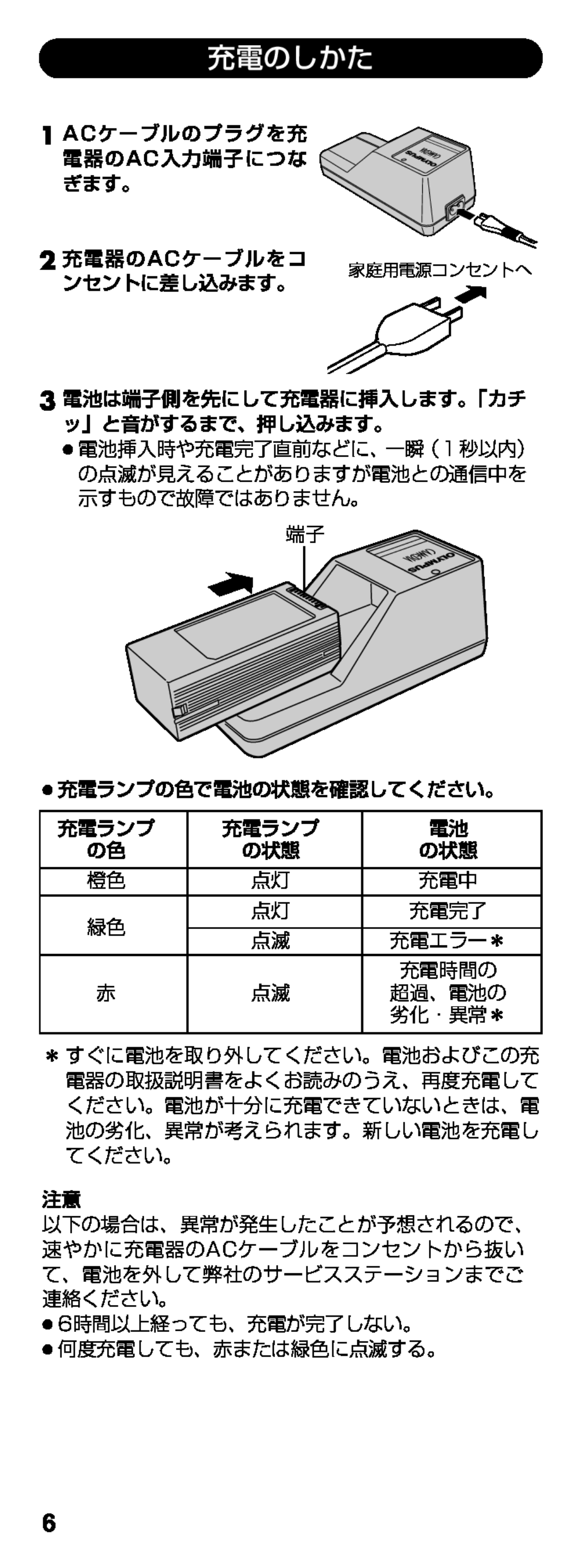 Olympus B-20 LPC instruction manual 充電のしかた, 家庭用電源コンセントへ 