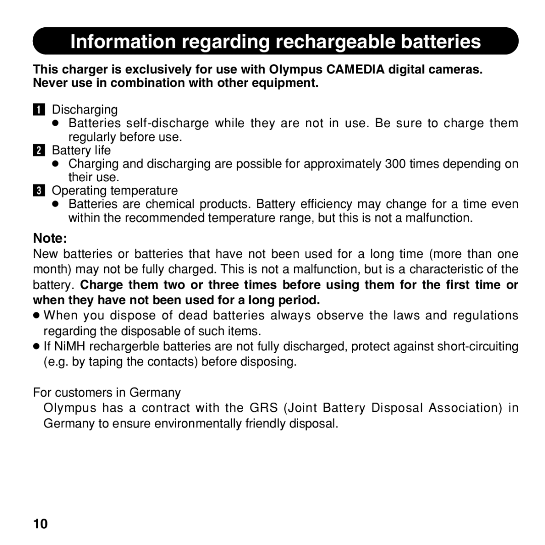 Olympus BU-200 instruction manual Information regarding rechargeable batteries 