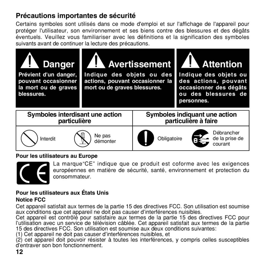 Olympus BU-200 instruction manual Précautions importantes de sécurité 