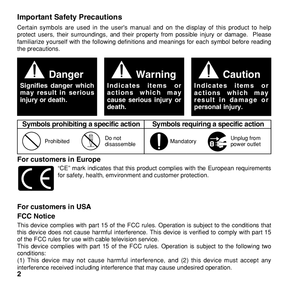 Olympus BU-200 Symbols prohibiting a specific action, For customers in Europe, For customers in USA FCC Notice 