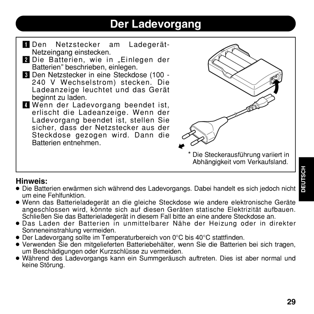 Olympus BU-200 instruction manual Der Ladevorgang, Hinweis 