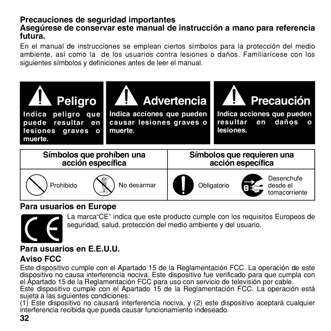 Olympus BU-200 Peligro Advertencia Precaución, Para usuarios en Europe, Para usuarios en E.E.U.U Aviso FCC 