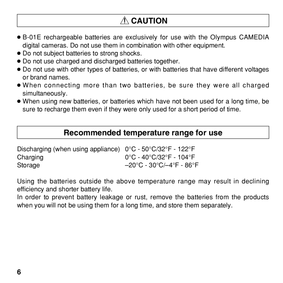 Olympus BU-200 instruction manual Recommended temperature range for use 